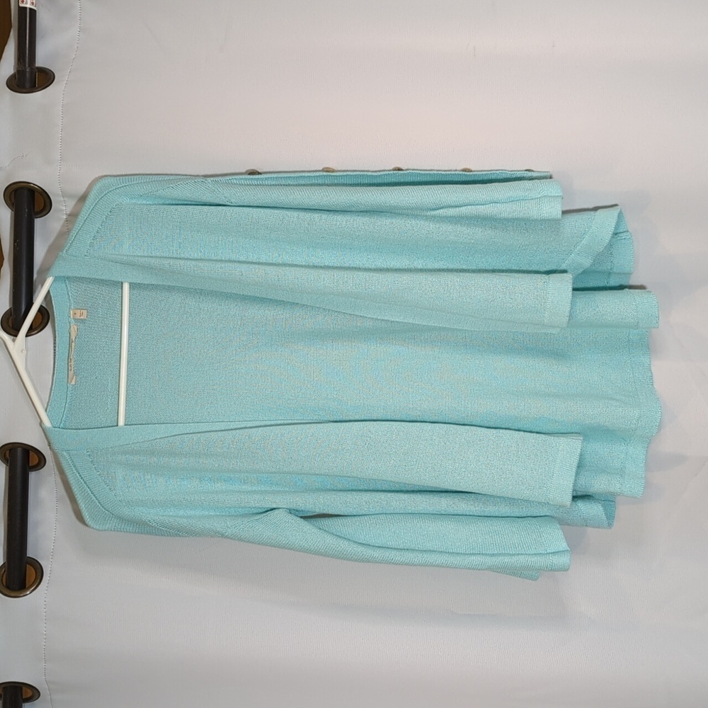 Soft Surroundings Open front Cardigan Linen Blend Button Accent Sleeve - Picture 1 of 9